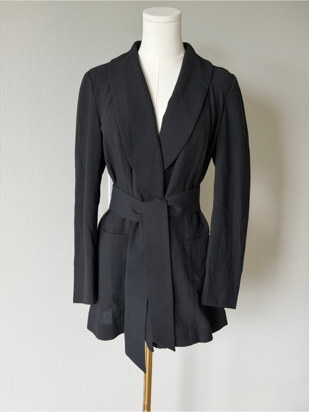 VTG Talbots Petites Black Wool Blend Shawl-Collar Belted Blazer Jacket - 6/S